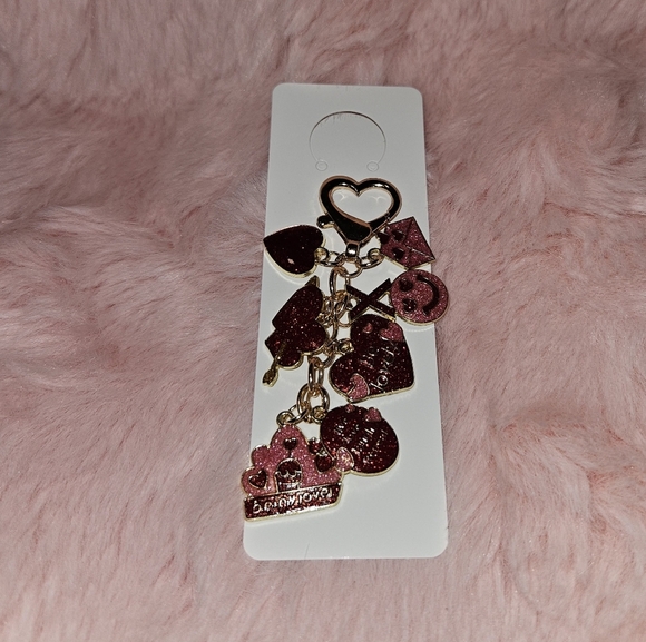 Pink Red Heart Love Keychain - Gold Pink And Red Bag Charm Purse Charm - Picture 3 of 3